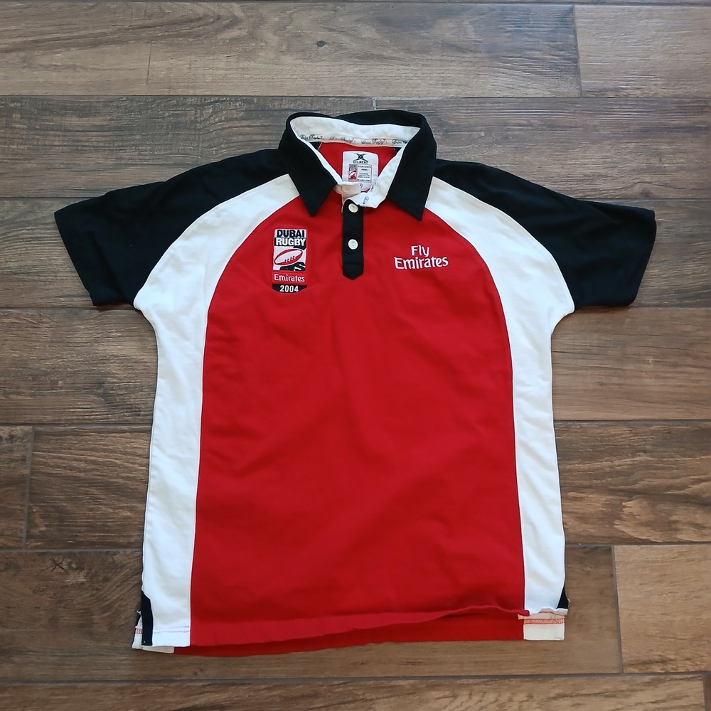 Gilbert Rugby Polo‎ Mens Medium Red Dubai Rugby Emirates 2004 Jersey IRB Sevens